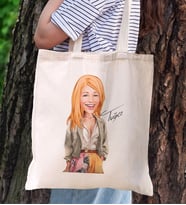 BK Gift Kişiye Özel Kadın Karikatürlü Kanvas Bez Plaj Çantası Baskılı Omuz Çantası-5, Alışveriş Çantası, Arkadaşa Hediye