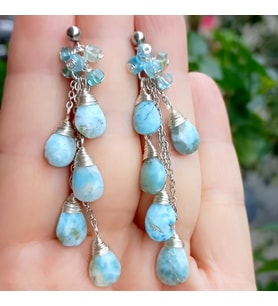 2642  Damla Larimar rondela Apatit çelik aparatlı el yapımı küpe