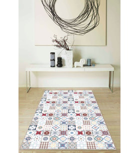 Çok Renkli Çini Desen Kaymaz Tabanlı Dekoratif Halı RV230 - 100 x 160 cm