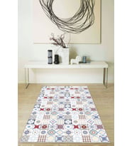 Çok Renkli Çini Desen Kaymaz Tabanlı Dekoratif Halı RV230 - 100 x 160 cm