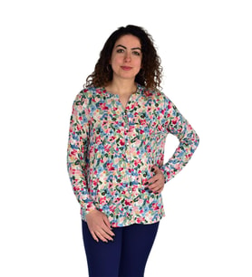 Kadın Çiçek Baskılı Düğmeli Viscon Bluz BGL-ST04275