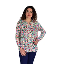 Kadın Çiçek Baskılı Düğmeli Viscon Bluz BGL-ST04275