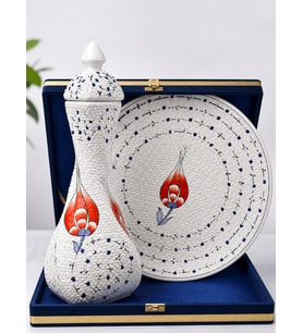 KIRMIZI LALE ÇİNİ TABAKLI SET