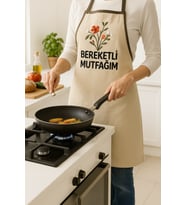 Bereketli Mutfağım Nakışlı Keten Mutfak Önlüğü Yıkanabilir 1 Adet 50x70 cm Standart Beden (Çok Renkli)