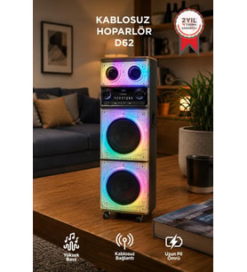 Torima Bluetooth Hoparlör 200W 9000Mah Mikrofonlu Kumandalı FM Radyo Usb Type-C Speaker D62 Ahşap