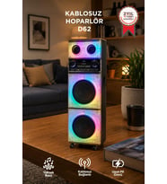 Torima Bluetooth Hoparlör 200W 9000Mah Mikrofonlu Kumandalı FM Radyo Usb Type-C Speaker D62 Ahşap