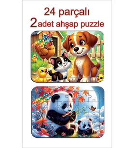 Çocuklar İçin Eğitici ve Öğretici Ahşap Renkli Puzzle 2 li Set (24 parçalı)