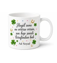 İsme Özel Bol Şanslar Yazılı Kupa Bardak Hediye Özel Tasarım Porselen