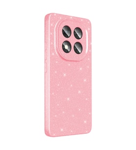 Redmi Note 14 Pro Plus Kılıf Kamera Korumalı Simli Parıltılı Lüks Silikon (Açık Pembe)