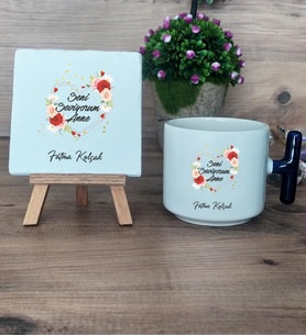 Seni Seviyorum Anne Hediye Seti Kupa Bardak T Kulplu ve Dekoratif Taş Anneler Günü Anneye Doğum Günü Hediyesi (Model 2)