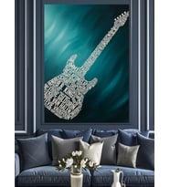 Mavi Pırıltılı Soyut Gitar Dekoratif Kanvas - Mdf Ahşap Tablo