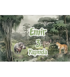 Safari Zebra ve Leopar Temalı Doğum Günü Afişi 35X50 cm