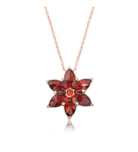Gümüş Rose Kırmızı Lotus Çiçeği Kolye