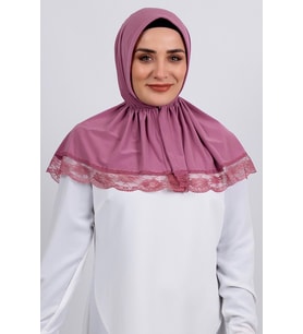 Gül Kurusu Pratik Hazır Geçmeli Tesettür Eşarp Viskon Kumaş Çıtçıtlı Dantelli 2105_18