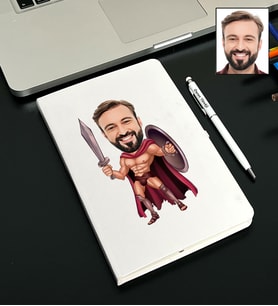 Kişiye Özel Gladyatör Savaşçı Tasarımlı Karikatürlü Beyaz Defter Kalem Seti 95