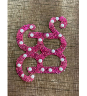 12X10 CM  ÜTÜ İLE YHAPIŞAN PEMBEE B HARFİ ARMA YAMA İNCİ TAŞLI APLİKE