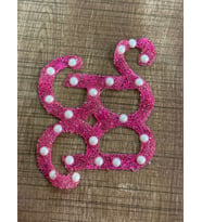 12X10 CM  ÜTÜ İLE YHAPIŞAN PEMBEE B HARFİ ARMA YAMA İNCİ TAŞLI APLİKE