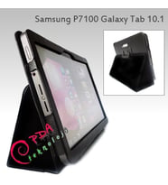 Galaxy Tab 10.1" P7100 ile Uyumlu Deri Kılıf Siyah
