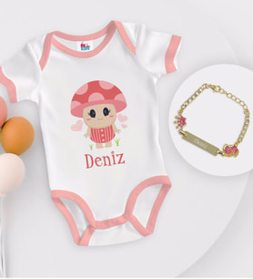 BK Kids Kişiye Özel İsimli Pembe Bebek Body Zıbın ve Kız Bebek Künyesi Hediye Seti-10