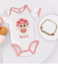 BK Kids Kişiye Özel İsimli Pembe Bebek Body Zıbın ve Kız Bebek Künyesi Hediye Seti-10