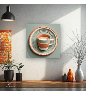 Kare Kanvas Tablo Seramik Fincan Tabak Soyut Sanat Tablosu Ev Ofis Duvar Dekoru