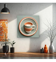 Kare Kanvas Tablo Seramik Fincan Tabak Soyut Sanat Tablosu Ev Ofis Duvar Dekoru