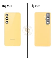 Samsung Galaxy S24 FE Sarı Renk Lensli Arka Kapak Arka Cam Batarya Kapağı Pil Kapağı Lazer Kesim Back Cover Galaxy S24 FE Uyumlu