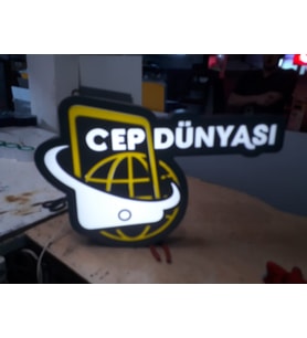 Telefoncu Cep Dünyası Yazılı Tabela 3D Led Neon Etkili Işıklı Tabela 30X45 CM Tek Taraflı