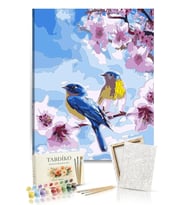 Sayılarla Boyama Seti 40 x 50 cm Tuval Şasesine Gerili Bahar Dalında Kuşlar