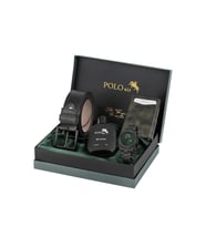 Polo Air Takvimli Erkek Kol Saati Otomatik Cüzdan Kemer Parfüm Seti Siyah Yeşil Renk PL-7081E5 (Yeşil-Siyah)