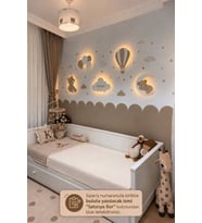 Premium El Boyaması Ahşap 5’li Pilli LED Gece Lambası Seti – Bebek & Çocuk Odası – Yıldız Sticker Hediyeli
