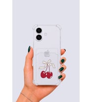 iPhone 16 Kartlıklı Kiraz Desenli Kılıf