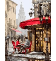 Kırmızı Kafe Sayılarla Boyama Seti(40x50 cm Tuval Şasesine Gerili)