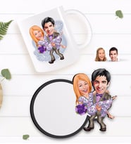 BK Gift Kişiye Özel Sevgililer Karikatürlü Beyaz Kupa ve Ahşap Bardak Altlığı Hediye Seti-56