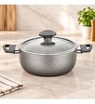 Northcity Granit Derin Tencere 24 cm Cam Kapak Gri Kırçıllı