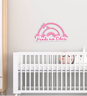BK Gift Kişiye Özel Gökkuşağı Tasarımlı Çocuk Odası Ahşap Duvar Süsü-4 (Beyaz)