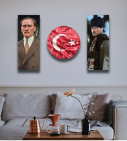 3 Parçalı Dekoratif Atatürk Tasarımlı Duvar Saati