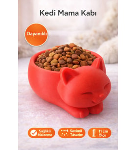3D Baskı Kedi Figürlü Mama Kabı (Kırmızı)