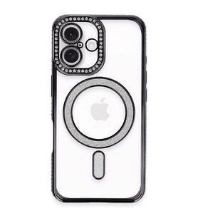 İphone 16 Plus Kılıf Joke Simli Magneticsafe Kılıf - Siyah