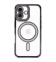 İphone 16 Plus Kılıf Joke Simli Magneticsafe Kılıf - Siyah