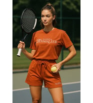 Kadın Sporty Kısa Kollu Bisiklet Yaka Oversize T-shirt ve Şortlu Alt Üst Takım Tenis İkili Takım