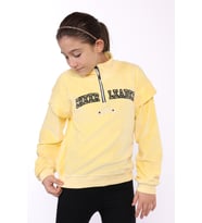 Toontoy Kız Çocuk Fermuar Detaylı Nakışlı Kadife Sweatshirt (Sarı)