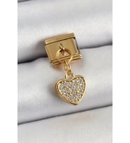 316L Çelik Sallantılı Zirkon Taşlı Kalp Model Gold Renk Nomination Charm 5886