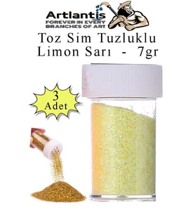 Açık Sarı Toz Sim Tuzluklu 7 gr 3 Adet Renkli Toz Sim Epoksi Reçine Okul Etkinlik Dekarasyon Slime (Limon Sarı)