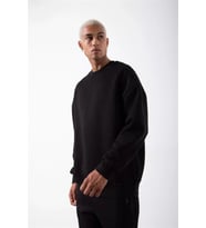 Unisex Biskilet Yaka Üç İplik SweatShirt - Siyah