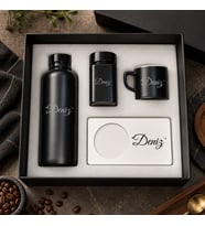 BK Gift Kişiye Özel İsimli Siyah Cam Suluk & Kahve Fincanı & Türk Kahvesi & MDF Bardak Altlığı - Hediye Kutulu Siyah Set-2