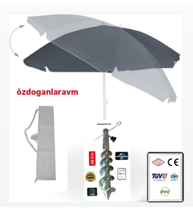 Gri Deniz Plaj Şemsiyesi Seti  2 Mt 10 Telli Bej  Şemsiye + Çanta+Kazık (Krem)