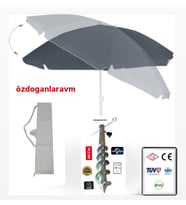 Gri Deniz Plaj Şemsiyesi Seti  2 Mt 10 Telli Bej  Şemsiye + Çanta+Kazık (Krem)