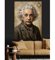 Klasik Ceketli Albert Einstein Portresi Dekoratif Kanvas - Mdf Ahşap Tablo