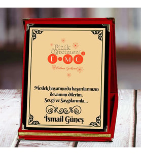 Fizik Öğretmeni Baskılı Plaket (2. Tasarım)  Kişiye Özel (Kırmızı)